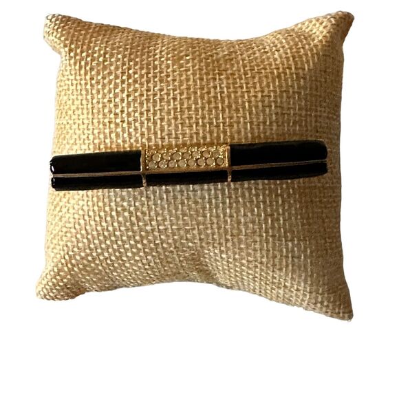 Swarovski Brooch Pin Vintage Black Enamel And Crystal Bar Style Swan Signed - Picture 3 of 13